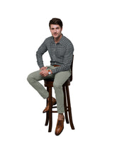 BLACK WITH LIGHT GREEN & WHITE CHECKS COTTON SHIRT